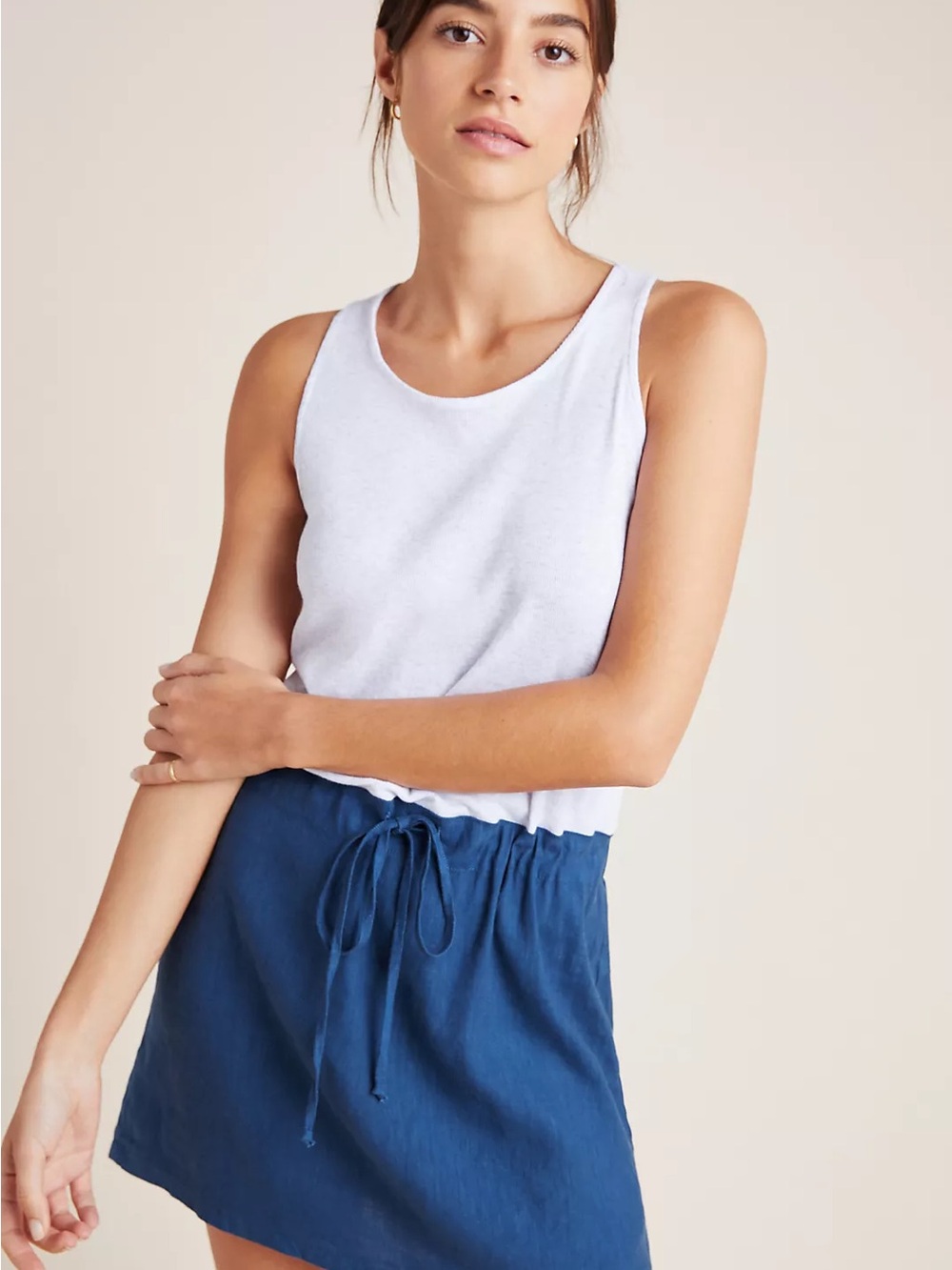 Monrow Contrast Cotton-Linen Tank Dress